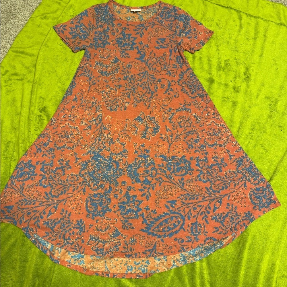 LuLaRoe Carly Dress Orange and Blue Fade Print XXS New for Summer